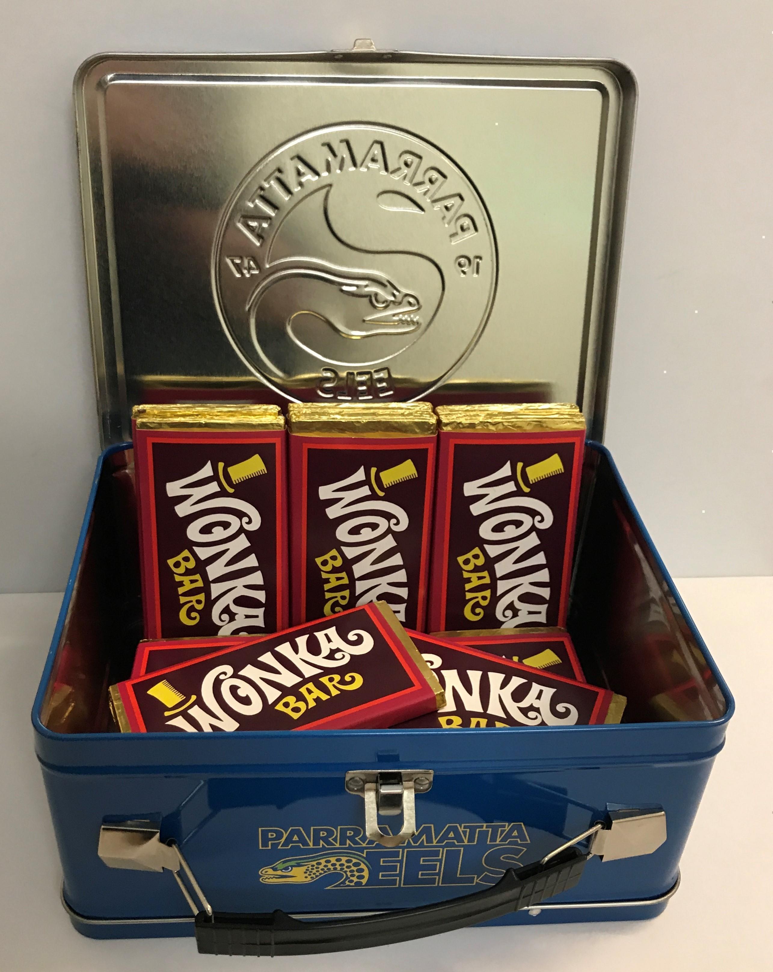 NRL Tin Lunch Box With 20 x 50g Wonka Bars Edible Milk Chocolate Bar