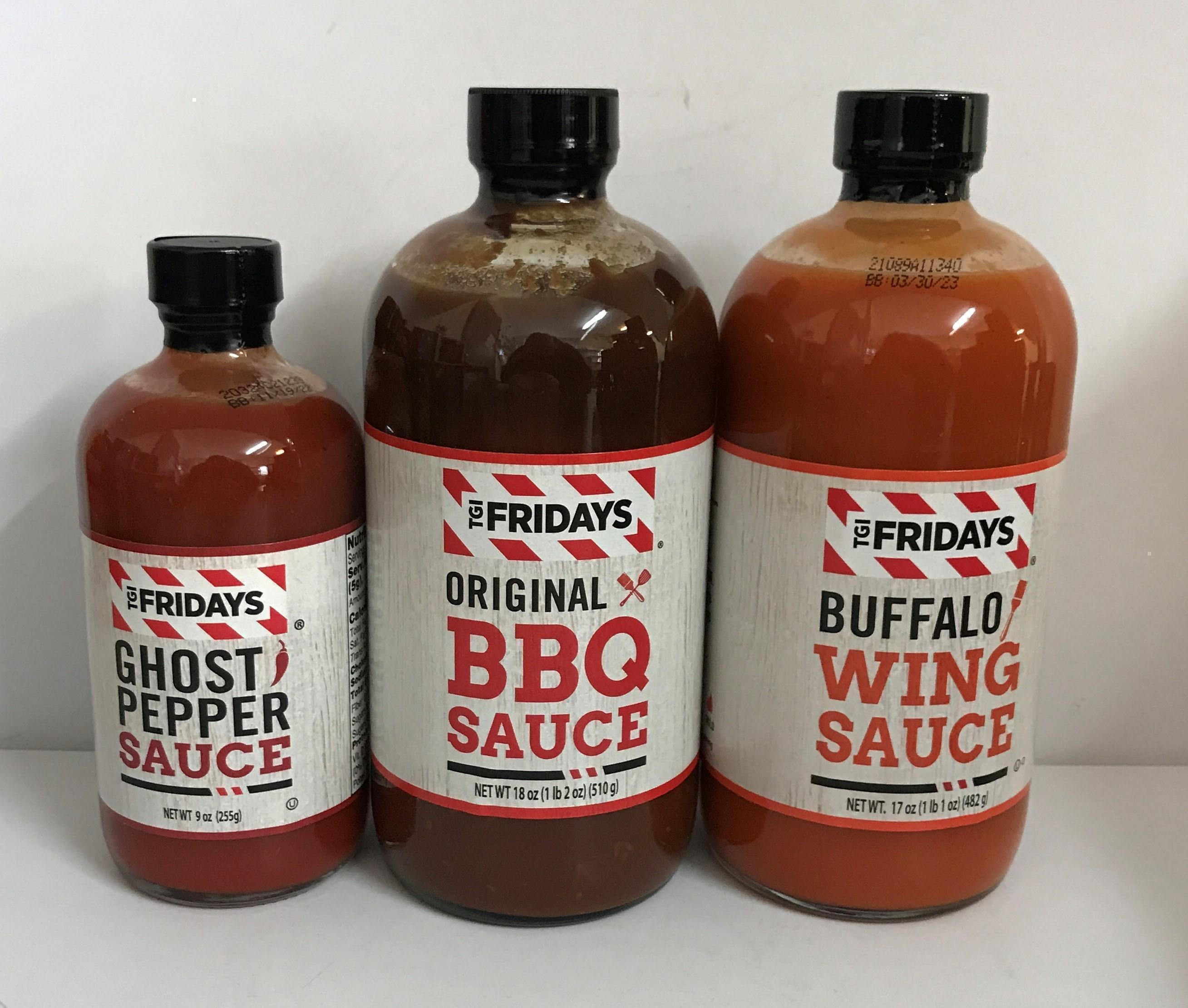Gift Pack With TGI Fridays Sauce - Original BBQ 510g, Buffalo Wing 482g & Ghost Pepper 255g in Gold Bag