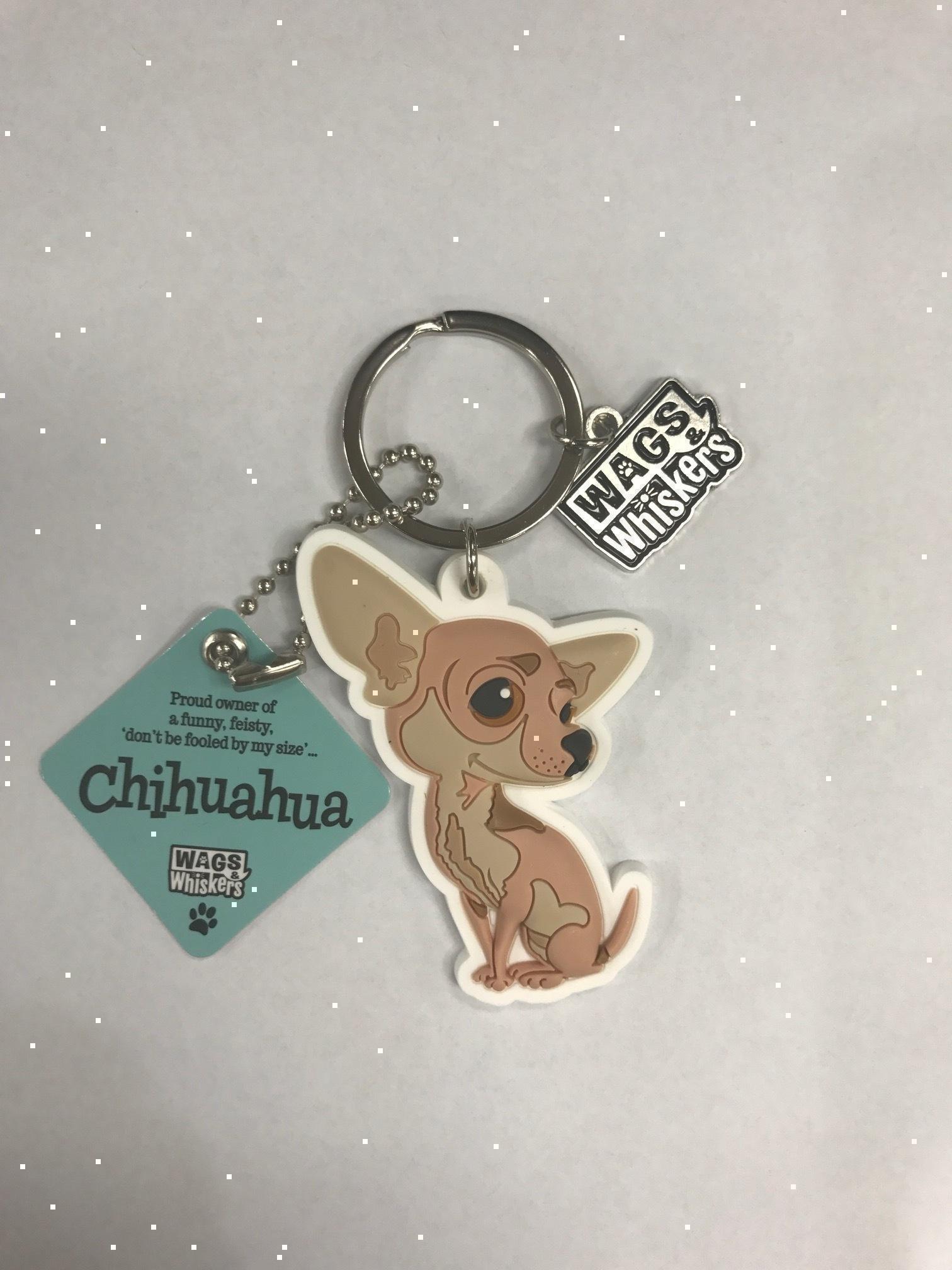 History & Heraldry Wags & Whiskers Chihuahua Dog Caricature Rubber Image On Metal Keyring Key Ring