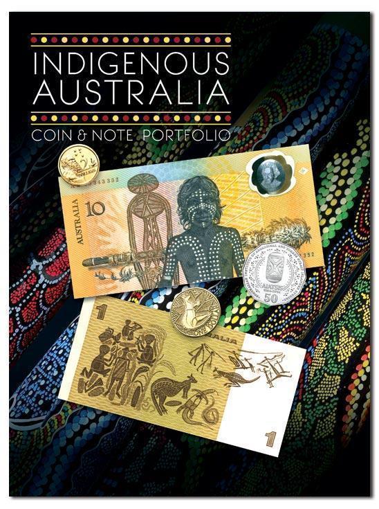Indigenous Australia Coin & Note Portfolio Bicentennial Featuring: $10 Note, $1 Paper Note, $2 Coin, $1 Bicentennial Coin, 50c AIATSIS Coin