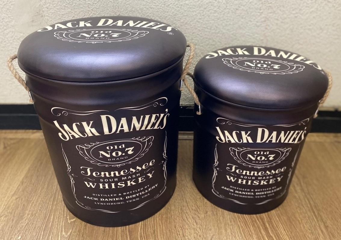 Jack Daniel's JD Old No 7 Set Of 2 Storage Stools With Rope Handles - One Small & One Large