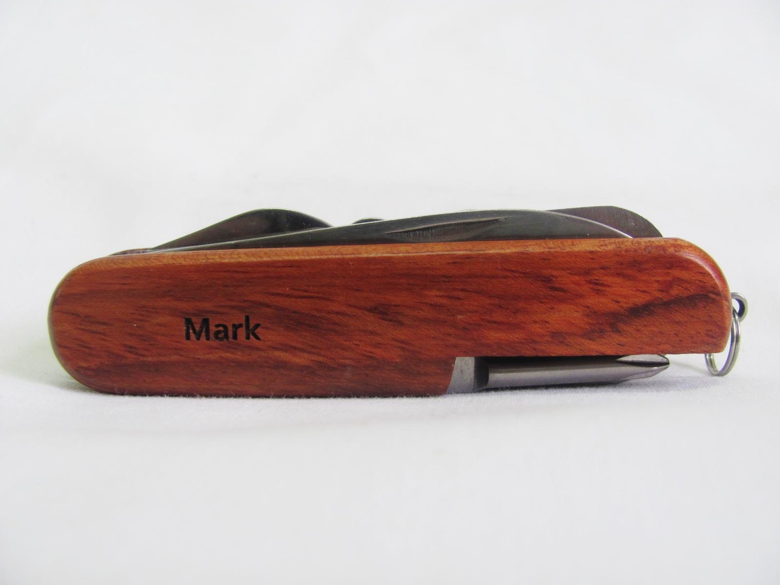 Mark Name Personalised Wooden Pocket Knife Multi Tool With 10 Tools / Accessories