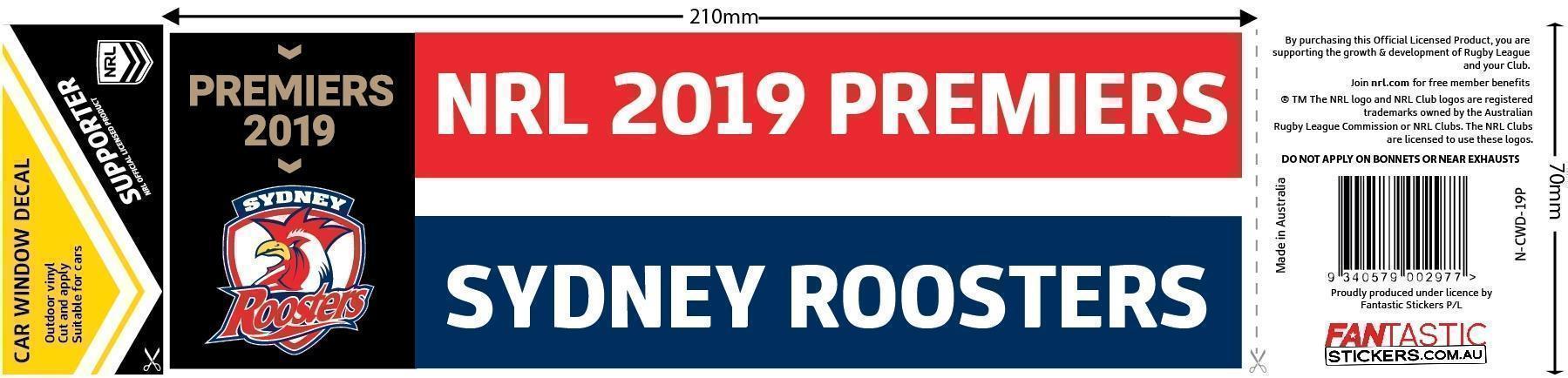 Sydney Roosters 2019 Premiers Car Window Decal