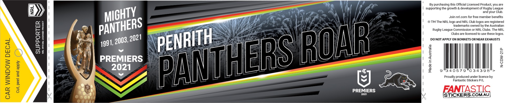 PRE ORDER - Penrith Panthers 2021 NRL Premiers Bumper Sticker Car Window Decal