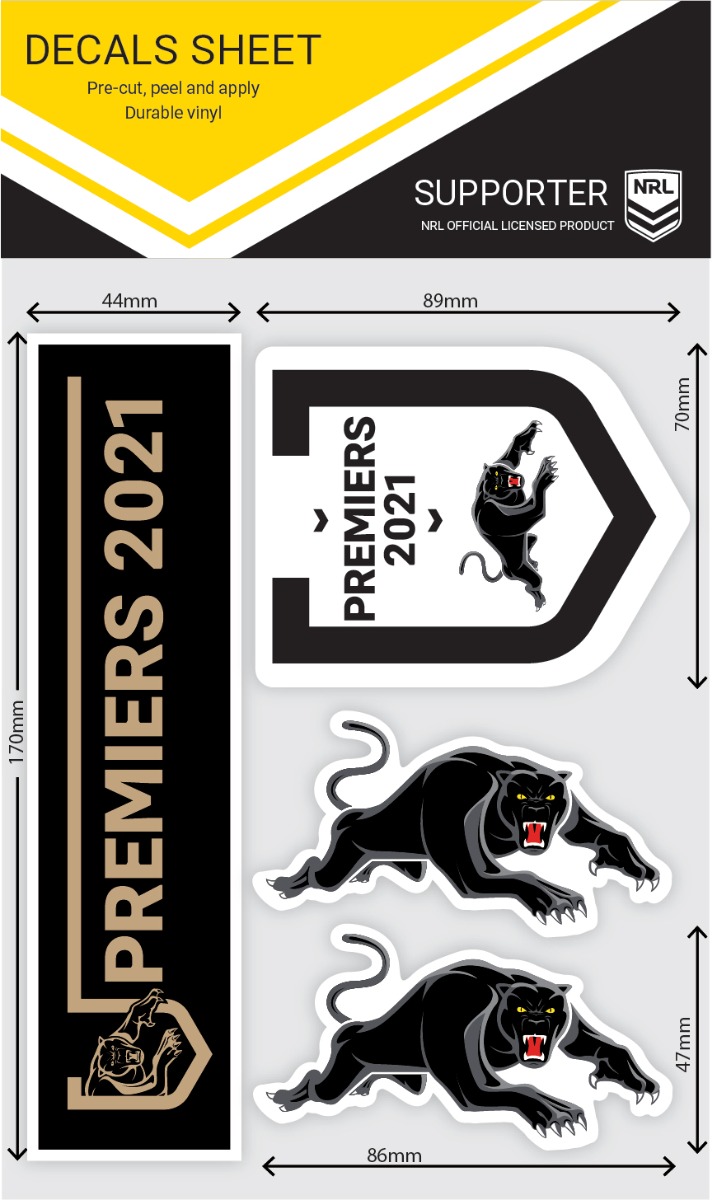 PRE ORDER - Penrith Panthers 2021 NRL Premiers Set of 4 Decal Stickers Sheet