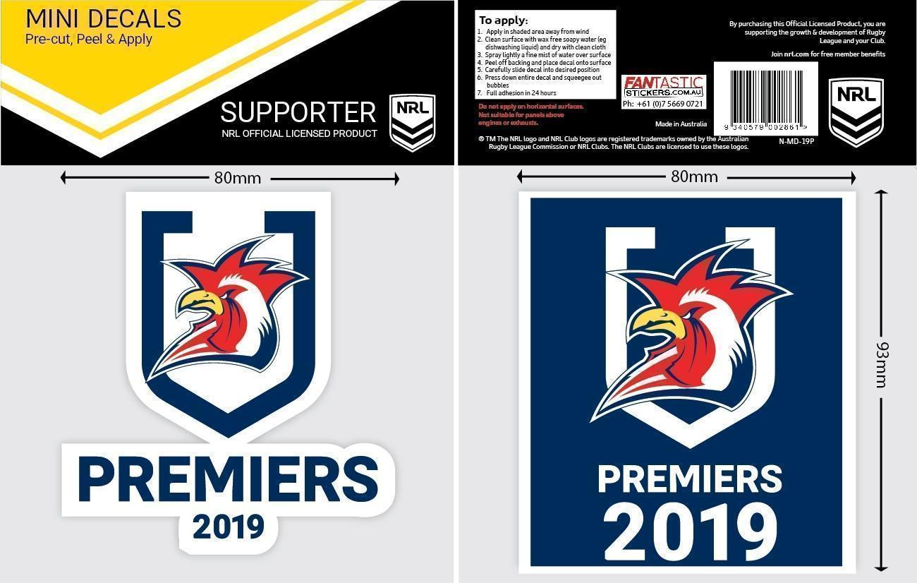 Sydney Roosters 2019 Premiers Set Of 2 Mini Decals