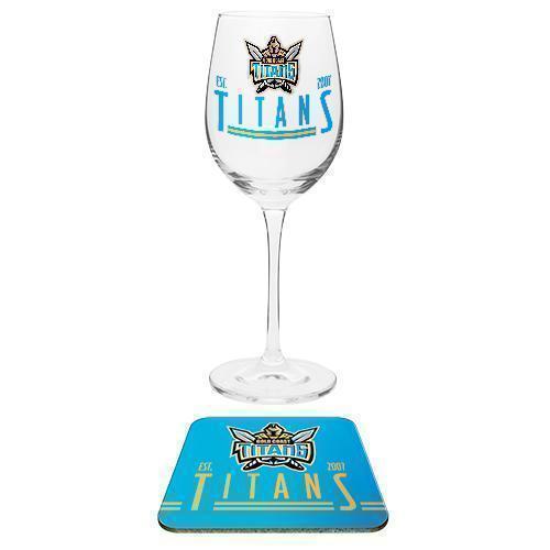 Gold Coast Titans Wine Glass & Coaster Set