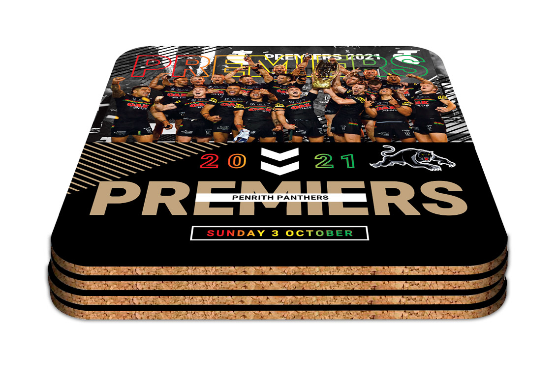 PRE ORDER - Penrith Panthers 2021 NRL Premiers Team Image Set of 4 Cork Back Coasters
