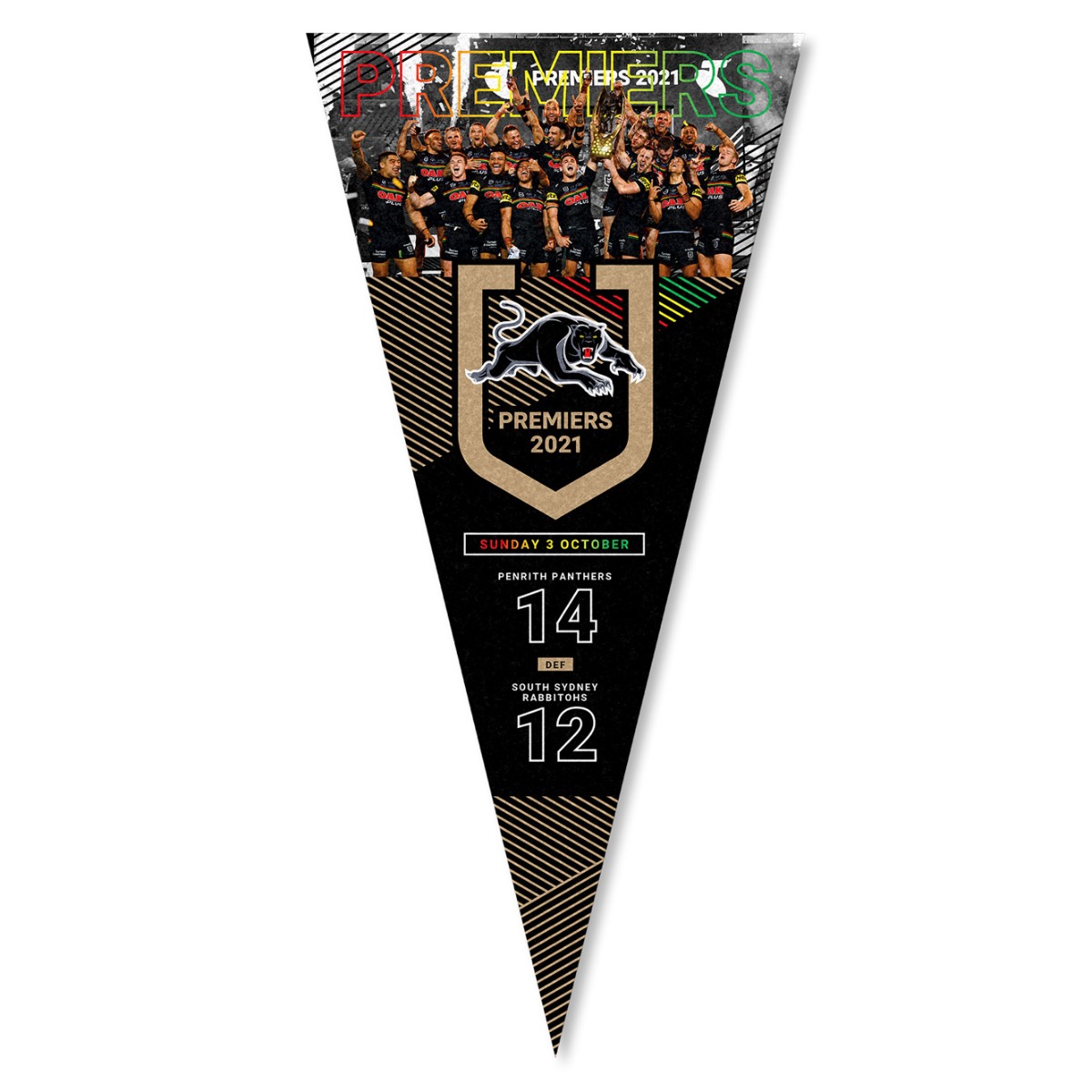 PRE ORDER - Penrith Panthers 2021 NRL Premiers Team Image Felt Wall Pennant Banner Flag
