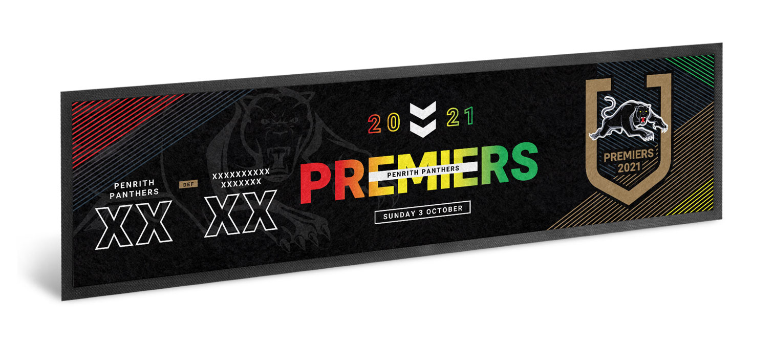 PRE ORDER - Penrith Panthers 2021 NRL Premiers Rubber Back Bar Runner Mat
