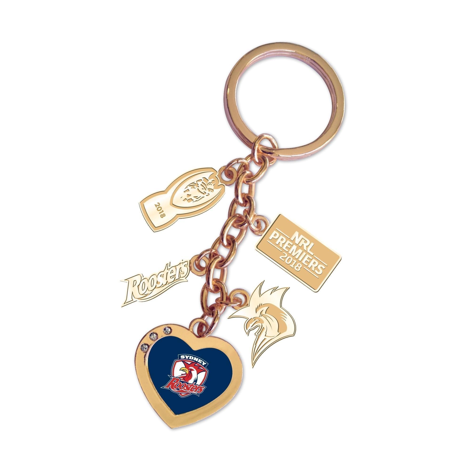 2018 Roosters Premiers Team Charm With Logo Heart Key Ring