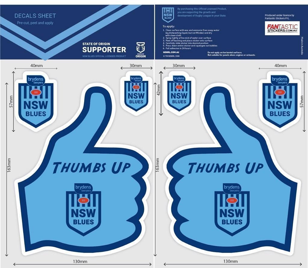 NSW Blues State Of Origin SOO NRL Set of 6 Thumbs Up Decals Car Stickers