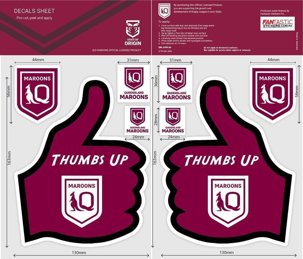QLD Maroons State Of Origin SOO NRL Set of 6 Thumbs Up Decals Car Stickers