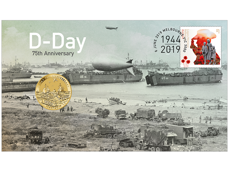 2019 $1 D-Day 75th Anniversary Stamp & Coin Cover PNC