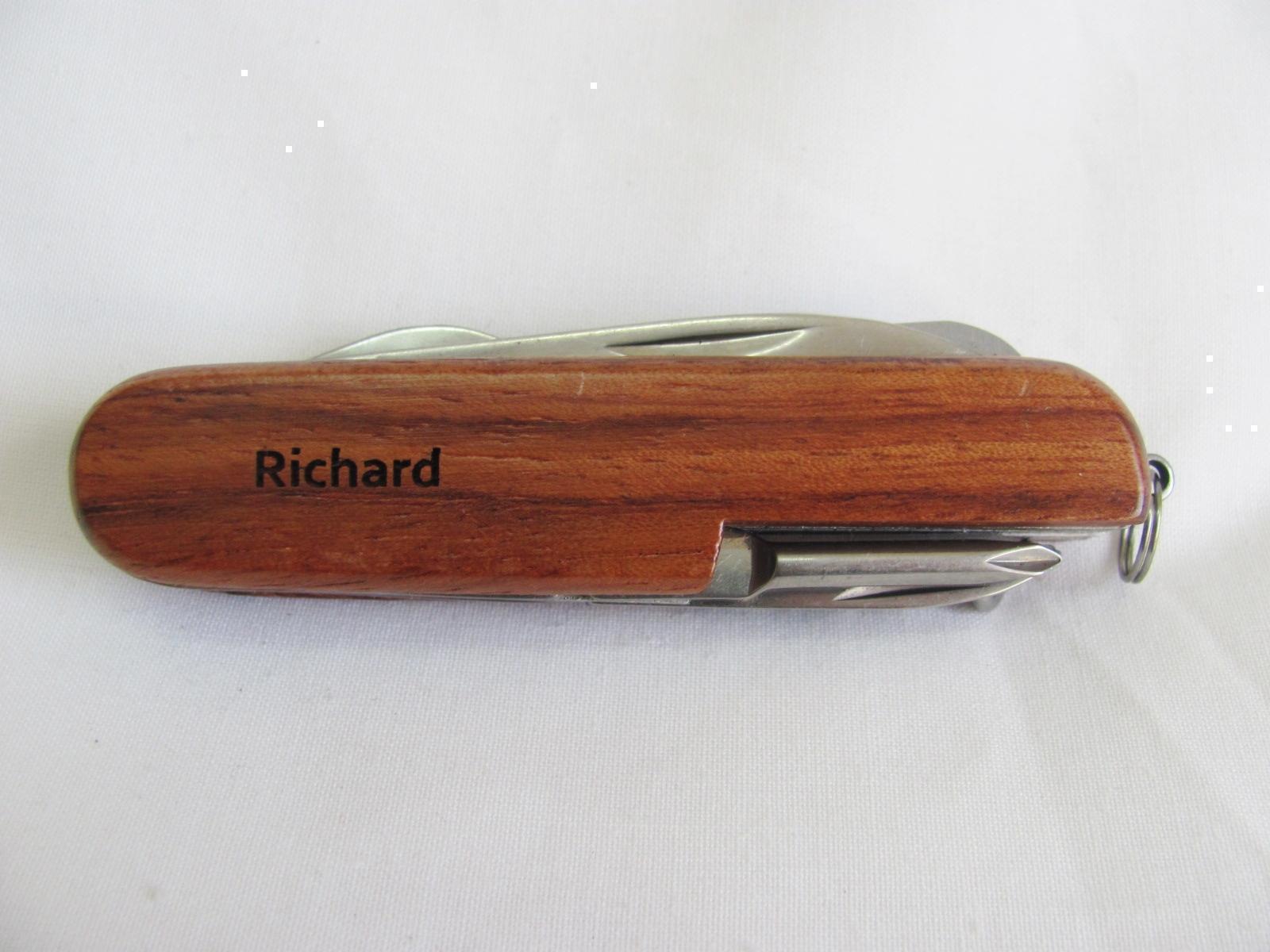 Richard Name Personalised Wooden Pocket Knife Multi Tool With 10 Tools / Accessories