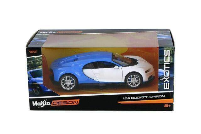 Maisto Design Exotics Bugatti Chiron White/Blue 1:24 Scale Die-Cast Metal Model Car