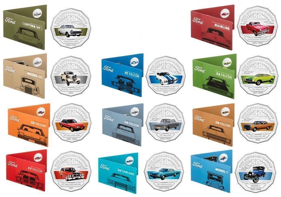 2017 Set Of 11 Ford Heritage Coloured Uncirculated Coins Royal Australian Mint