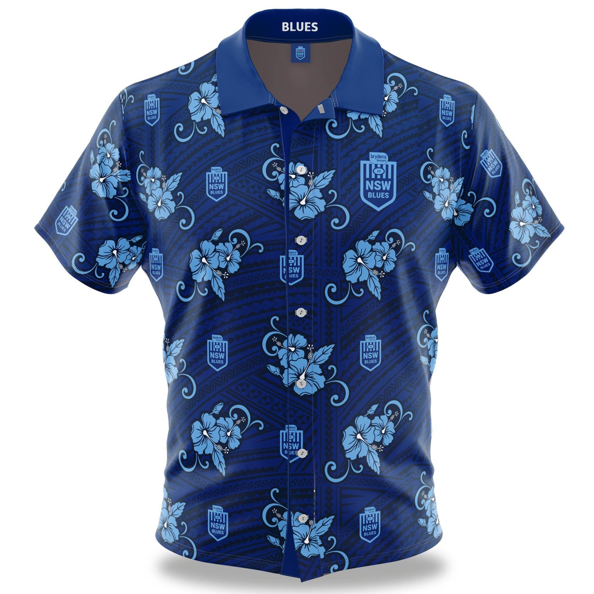 NSW Blues State of Origin SOO NRL Team Adult Tribal Button Up Hawaiian Shirt