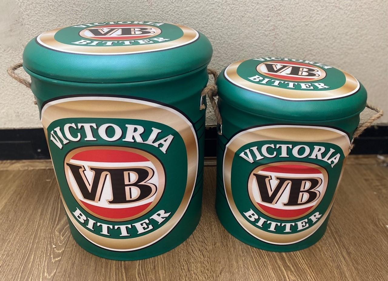 Victoria Bitter VB Beer Set Of 2 Storage Stools With Rope Handles - One Small & One Large