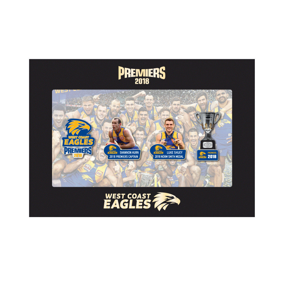 2018 West Coast Eagles Premiers Set of 4 Logo,  Captain, Norm Smith & Trophy Pin Badges In Presentation Box
