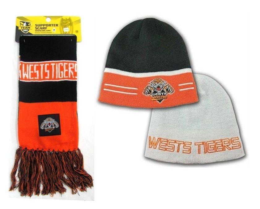 Set Of 2 West Tigers Bar Scarf & Reversible Beanie